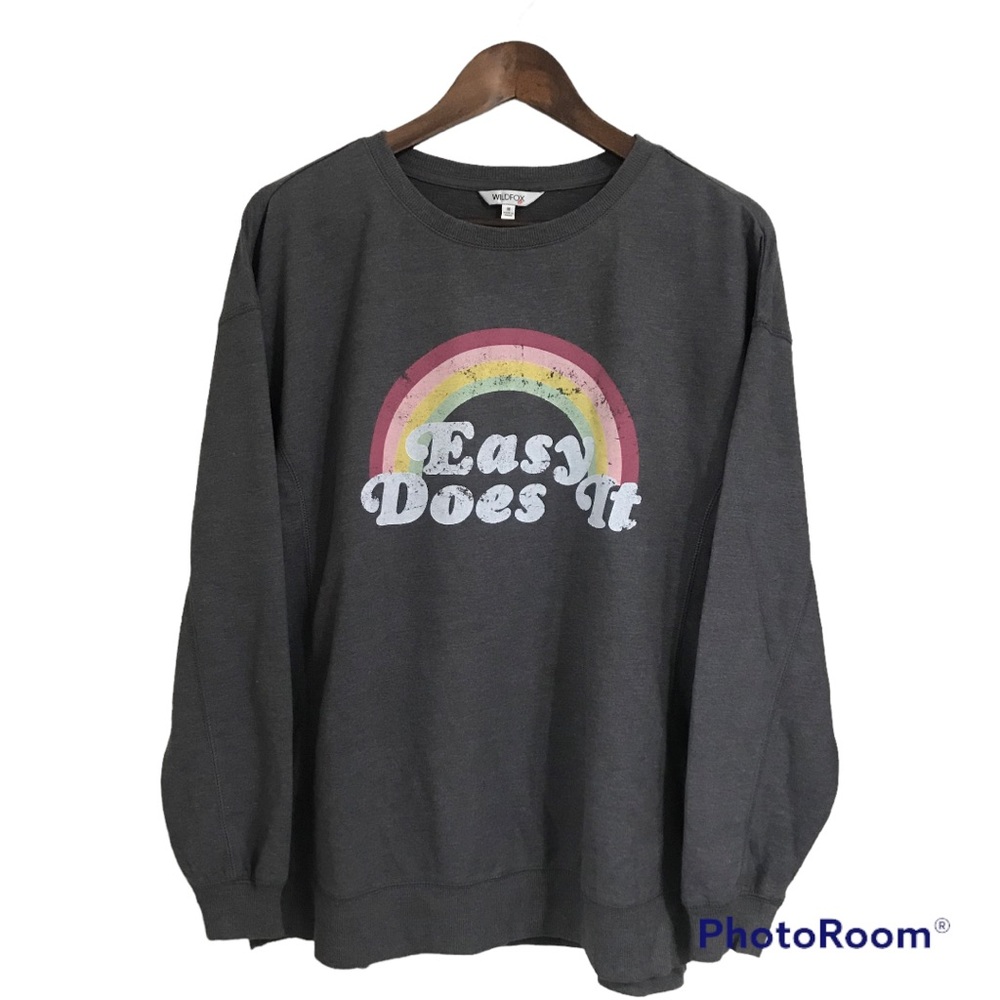 Wildfox Graphic Gray/Charcoal Relaxed Fit Size M Sweatshirt Sweater Light C